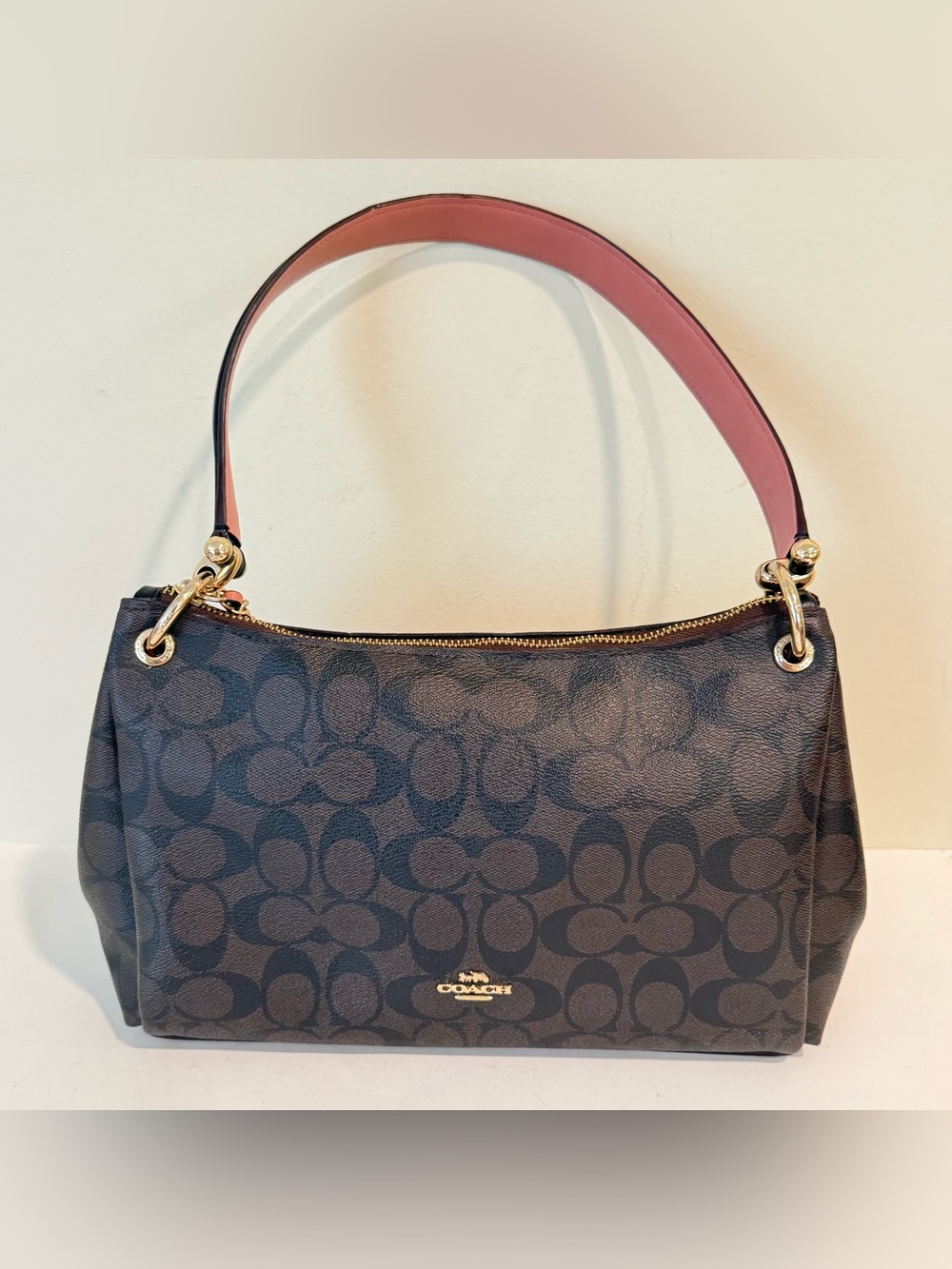 Coach MIA Shoulder Bag Purse F73177 Brown Leather Pink Berry Strap
